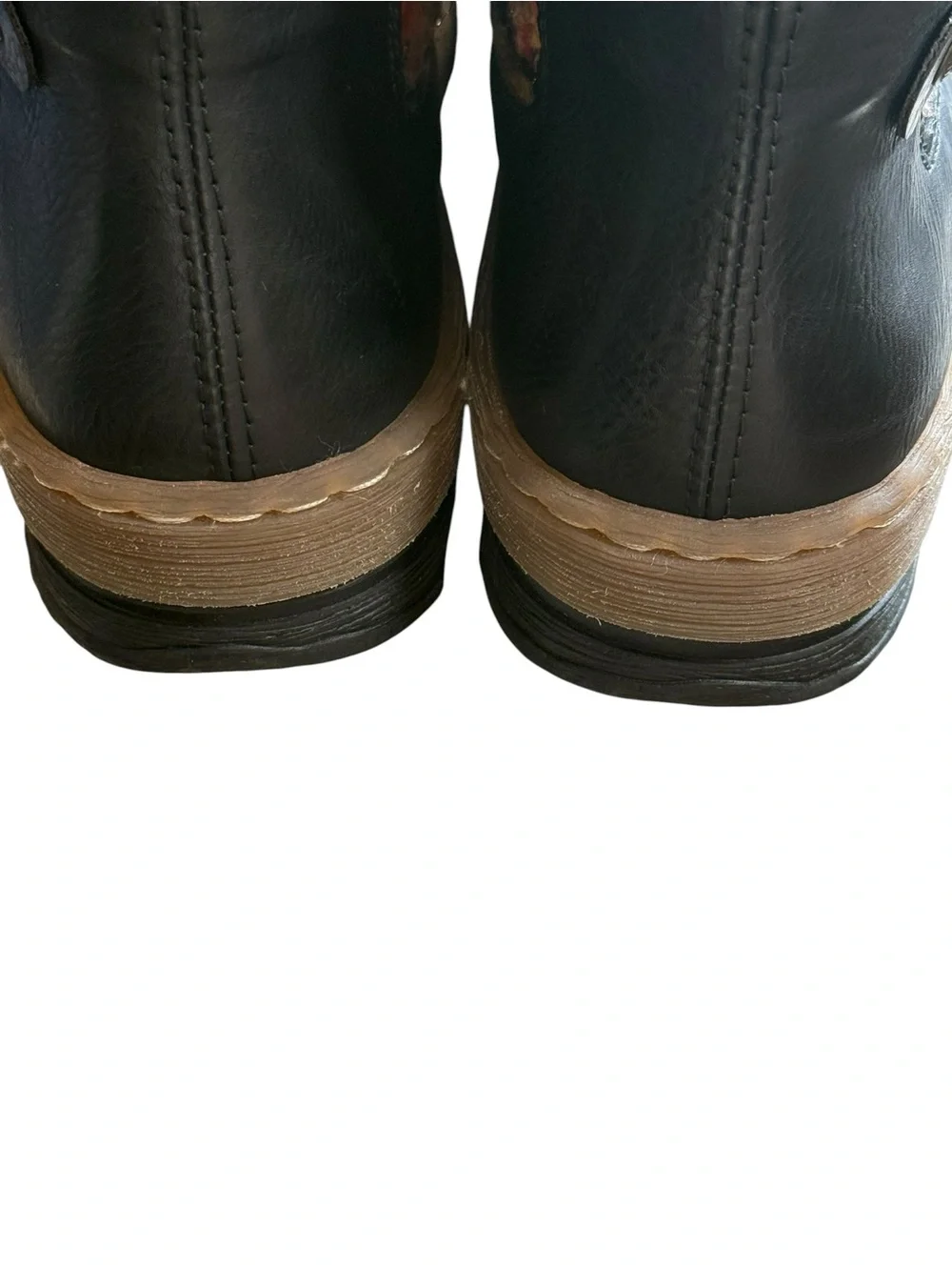Rieker Black Leather Ankle Boots Faux Fur Lined Colorful Stitching US 11 NWT